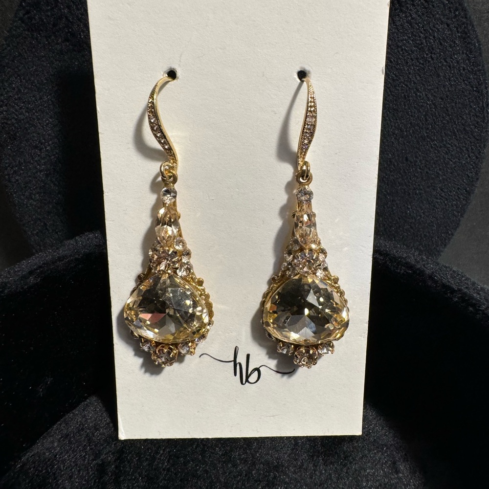 Haute Bride Gold and Rose Crystal Vintage Style Drop Earrings, Fish hook Dangle